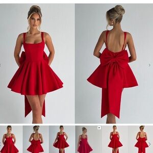BABYBOO Elegant Red Bow-Back Dress size M-6